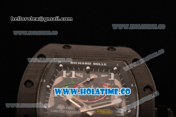 Richard Mille Jean Todt Limited Edition RM 036 Asia Seagull SH Automatic Carbon Fiber Case with Skelton Dial White Markers and Black Rubber Strap - Click Image to Close